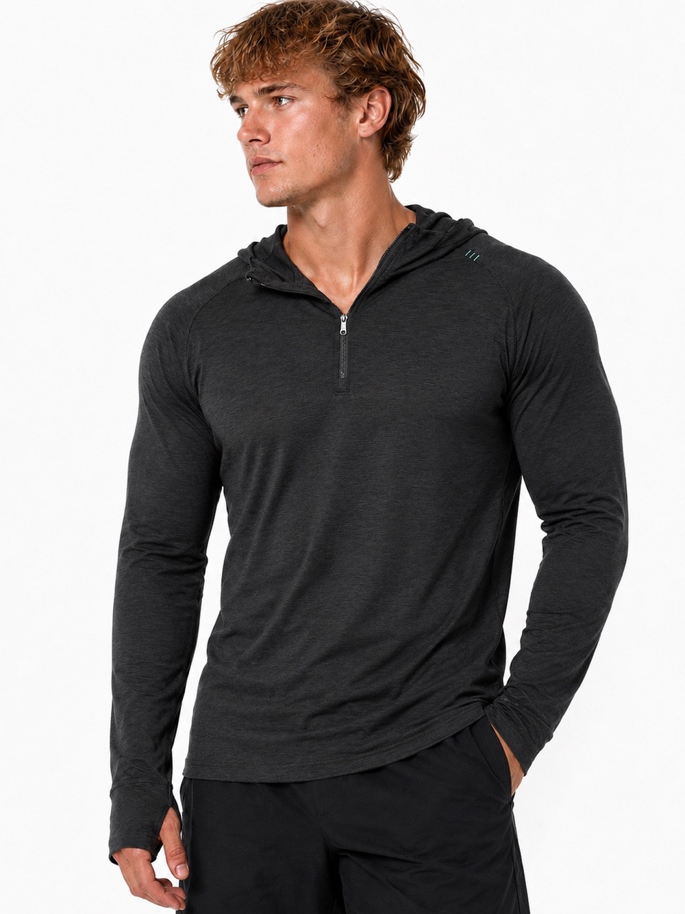 Lululemon Men's Lightweight Charcoal Hooded Half-Zip Long Sleeve Hoodie